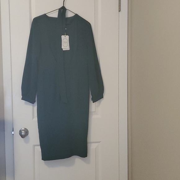 Green Belted Sheath Dress - Picture 3 of 5